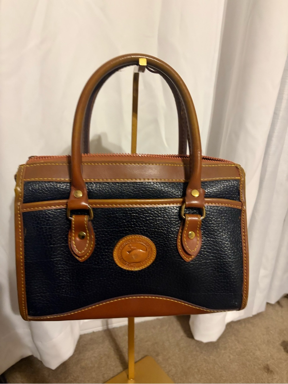 Dooney & Bourke Black and Brown Pebbled Leather Handbag